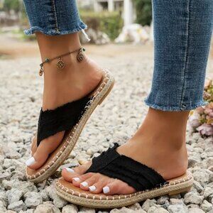 Boho Black Flip Flop Sandals